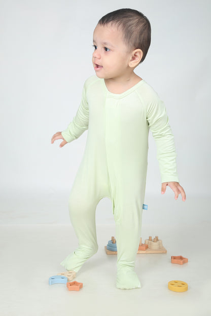 Solid Powder Green Convertible Footie